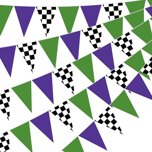 Gersoniel Monster Truck Banner Decorations - 5 Pcs Green & Purple Pennant Garland
