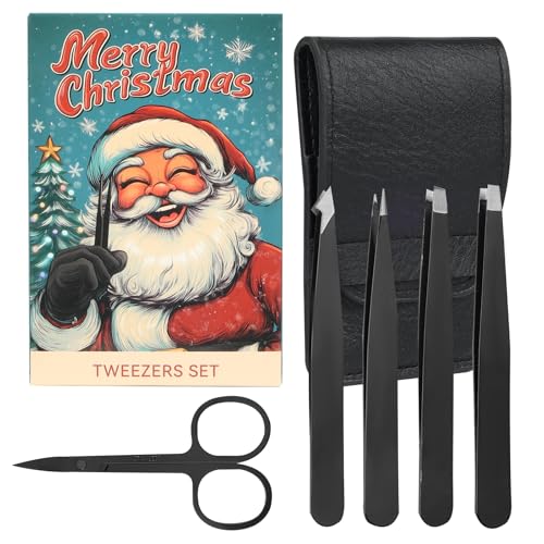 5-Pack Stainless Steel Tweezers Set for Facial Hair and Eyebrow Grooming with Scissors