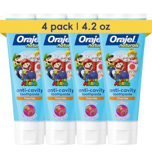 Orajel Naturals Super Mario Kids Fluoride Toothpaste, 4-Pack