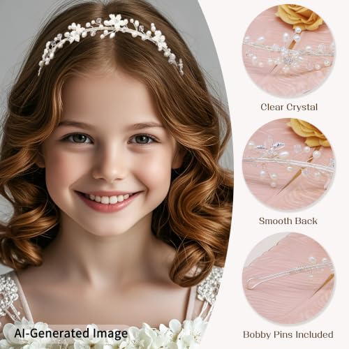 Elegant Flower Girl Headband with Crystals and Pearls