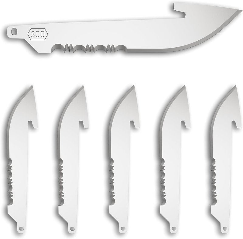 OUTDOOR EDGE 3.0" Drop-Point with Serrations Blade Pack (Black, 6 Blades), Compatibility Blade Code 300