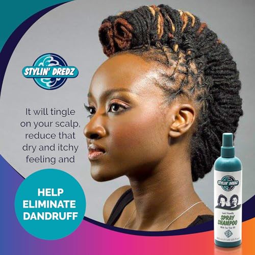 Stylin Dredz Dreadlock Spray Shampoo - Residue-Free with Tea Tree Oil - 11.83 Fl Oz / 350 ml - Single
