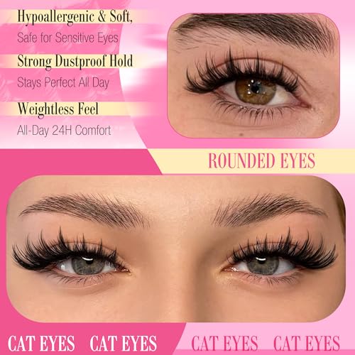 FANXITON Lash Clusters Kit (YL03) D Curl 10-18mm Spiky Volume Faux Lashes No Glue