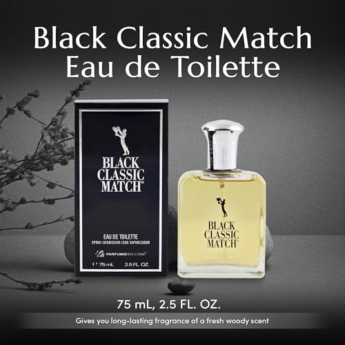 Black Classic Match Eau De Toilette Spray for Men - 2.5 Fl Oz (Pack of 2) | Fresh Woody Fragrance