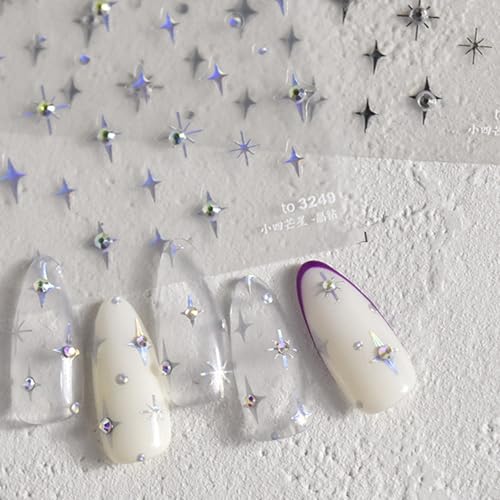 Self-Adhesive Silver Star Nail Decals - 5D Rhinestone Stickers