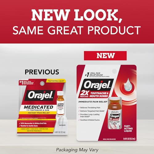 Orajel 2X Medicated Toothache Liquid, Fast Pain Relief - 0.45 fl oz