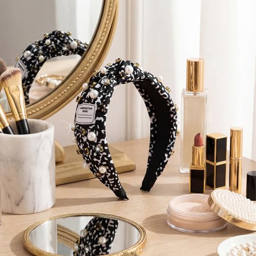 Composition Notebook Knotted Headband with Pearls and Crystals