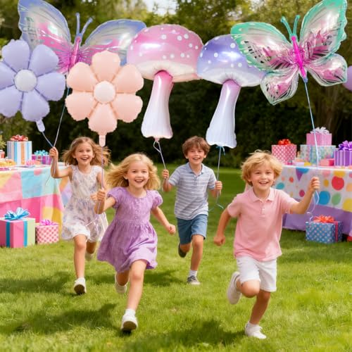 Butterfly, Mushroom & Daisy Balloons Set for Girls' Birthday Party