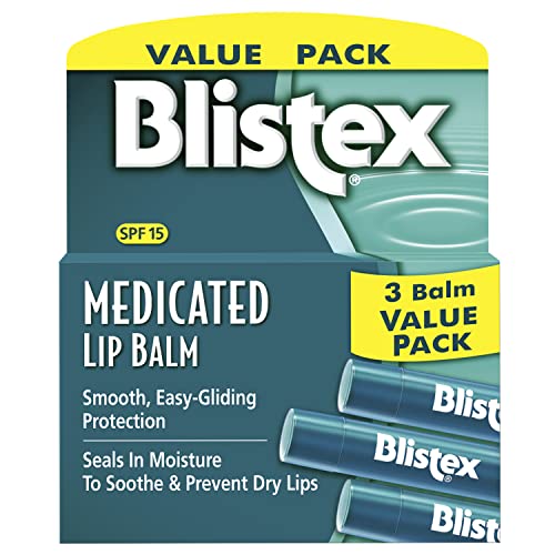 Blistex Medicated Lip Balm 3 Pack with SPF 15 - Wind & Water-Resistant, Hydrating Lip Protection