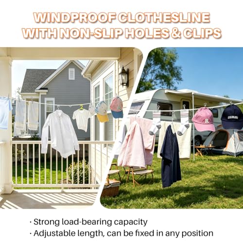 Portable Clothesline with Clips - 16.5 FT Travel Laundry Line