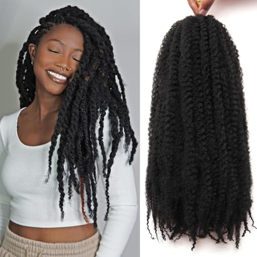QRHSUKA 8 Packs 18 Inch Marley Twist Braiding Hair 1B - Soft Afro Kinky Extensions