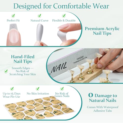 MOKAYIMO Almond Press On Nails, Handmade Acrylic Ombre Gel Kit - Size S