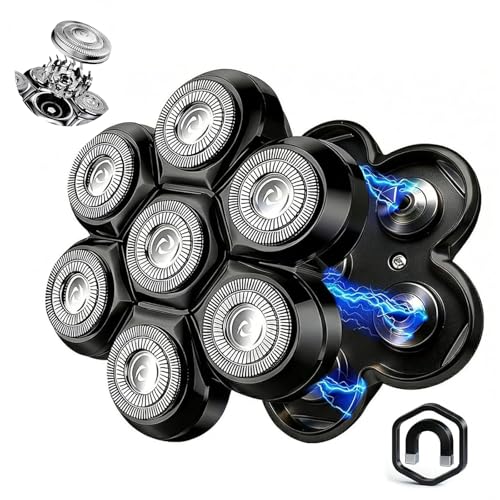7-Blade Magnetic Shaver Head Replacement for Bald Men - Black/1Pack