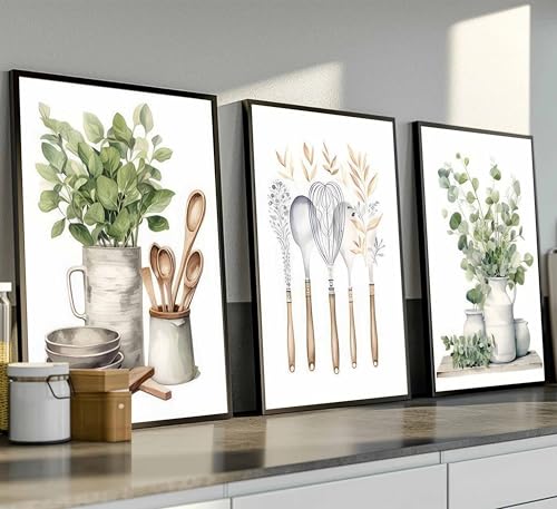 Sage Green Eucalyptus Leaves Wall Art - Unframed Canvas Set