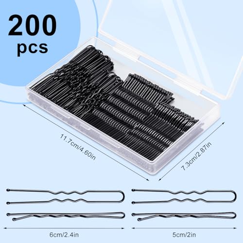 Bobby Hair Pins Kit - U Shaped Black Pins for Women, 200pcs