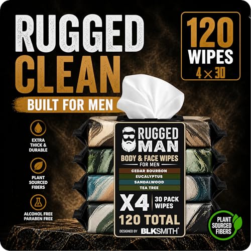 BLKSMITH Men's Body & Face Wipes - 120 Refreshing Wipes