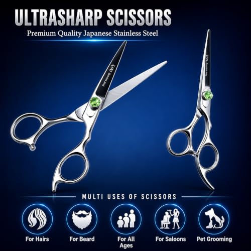 UM Supplies 6.5" Silver-Green Barber Scissors - Multi-Purpose Hair Shears