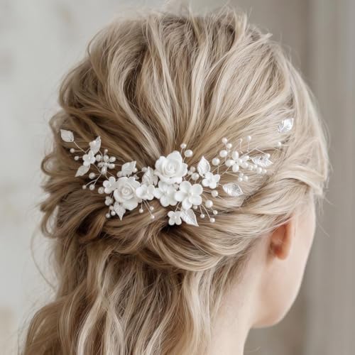 CASDRE Silver Flower Bride Wedding Hair Vine Headpiece