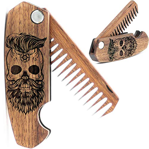 Skull Design Beard Comb for Men - Premium Walnut Pocket Grooming