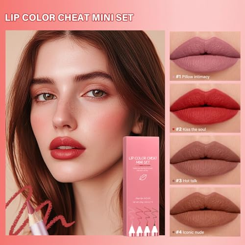 NAISSIYA Waterproof Matte Lip Liner Set - 4 High-Pigmented Colors