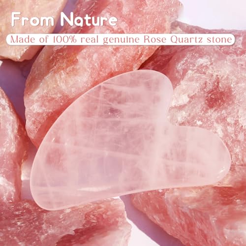 Rose Quartz Gua Sha Tool for Face & Body - Heart-Shaped Massage Stone