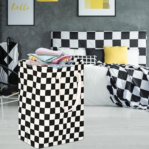 Checkered Laundry Basket - Foldable Kids Hamper & Storage Bin