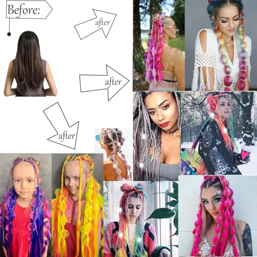 HAIRWAY 26 Inch Colorful Bubble Ponytail Extensions Black to Dark Purple for Girls Festival Party Rave
