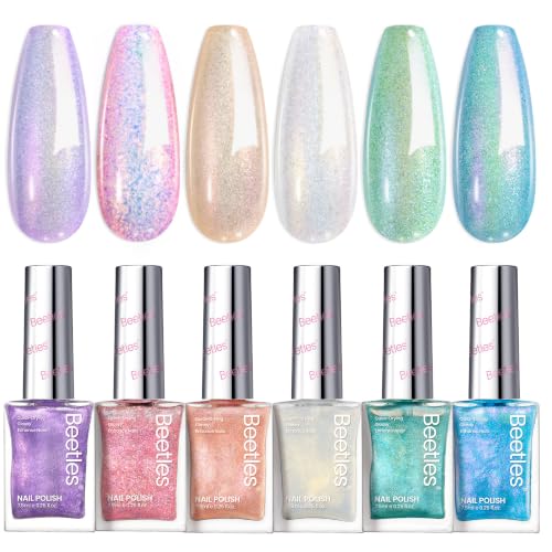 Beetles Glitter Nail Polish Set - 6 Quick Dry Colors with Pearl Finish