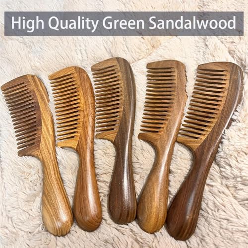 Rabetly Natural Green Sandalwood Hair Comb with Wide Teeth - Anti-Static Detox Wooden Comb