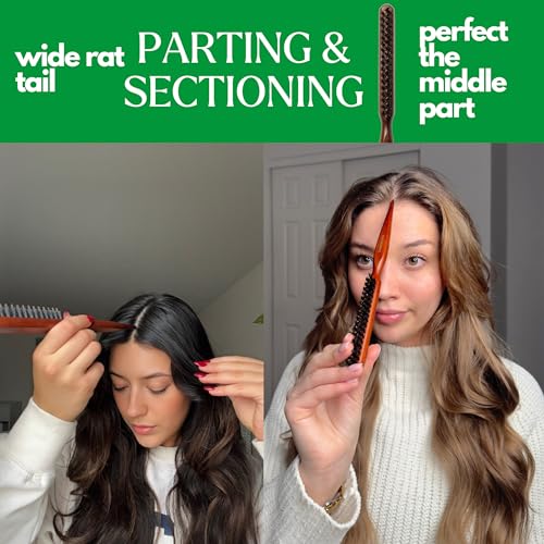 GranNaturals Boar & Nylon Bristle Styling Brush Teasing Comb with Rat Tail Pick, 1 Count