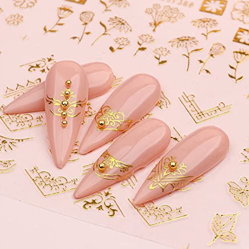 Gold Flower Nail Art Stickers - 12 Styles Self-Adhesive Decals