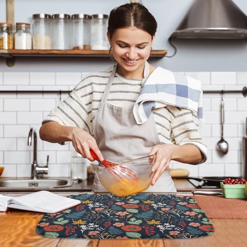 Sanwarm Absorbent Dish Drying Mat - 16" x 18" Floral Design