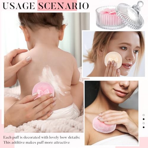 Tioncy 3 Pcs Clear Vintage Powder Puff Container Set with Soft Puffs - Classic Style