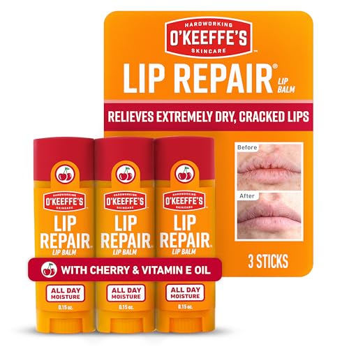 O'Keeffe's Lip Repair Balm Stick 3-Pack with Cherry & Vitamin E Oil - Hydrating & Repairing