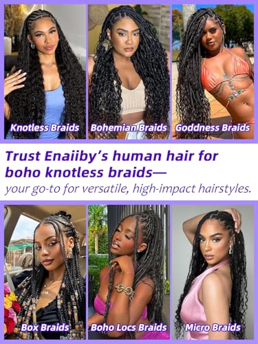 Enaiiby Loose Deep Wave Boho Human Hair Bulk 50g - Natural Black 16 Inch