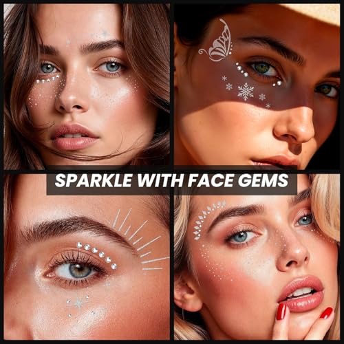 30PCS Glitter Freckles & Face Gems Set - Silver Temporary Tattoos