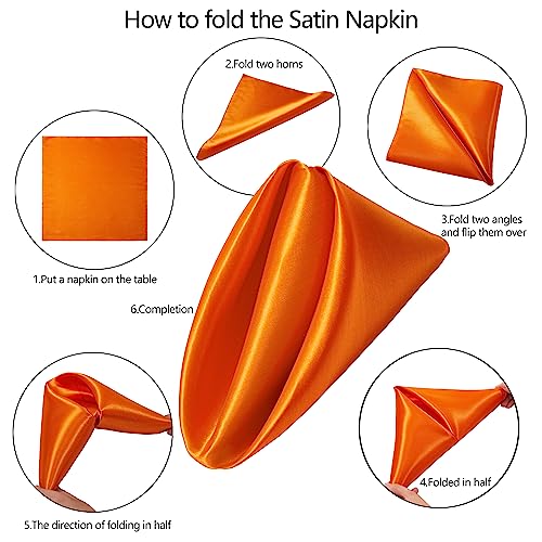 Orange Satin Dinner Napkins - 17x17 Inches, 16 Pack for Weddings & Parties
