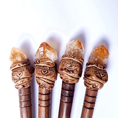 Citrine Raw Gemstone Crystal Hair Stick | Handmade Red Rosewood