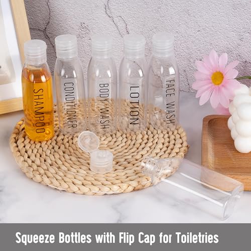 TSA-Approved 3.4oz Clear Travel Bottles - 6-Pack with Printed Labels