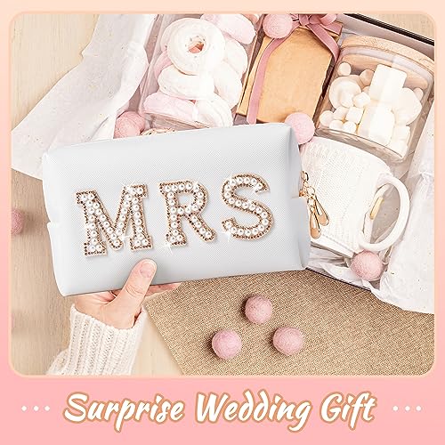 Large MRS Letter Cosmetic Bag - Bridal Makeup Organizer with Pearl & Rhinestone
