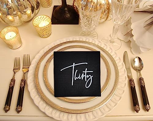 40 Black and Silver 30th Birthday Napkins - Disposable Cocktail Napkins