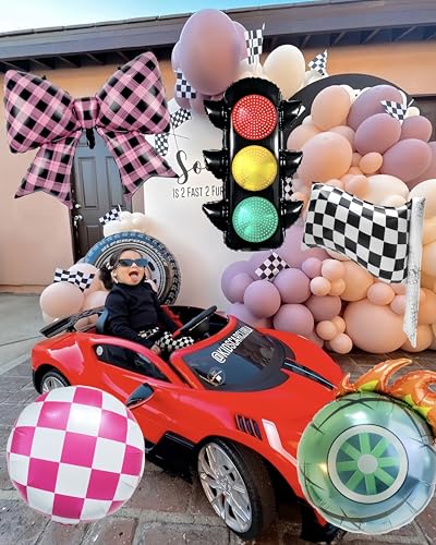 7-Piece Pink Racing Balloons Set for Girls Birthday Party