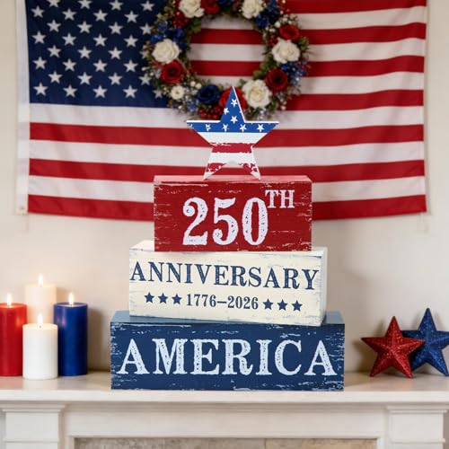 250 Years Anniversary Wooden Tabletop Decor - 4 Pcs Stars Set