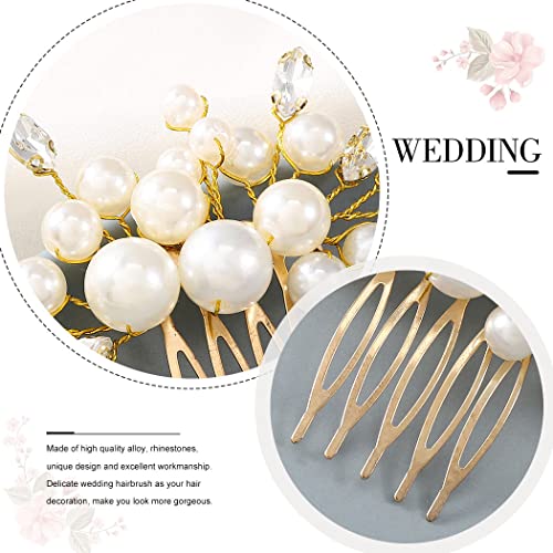 Gold Pearl Hair Comb with Rhinestones for Brides - T-Gold