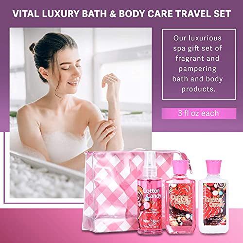 Vital Luxury Cotton Candy Scented Bath & Body Gift Set - Travel Size 3-Piece Collection