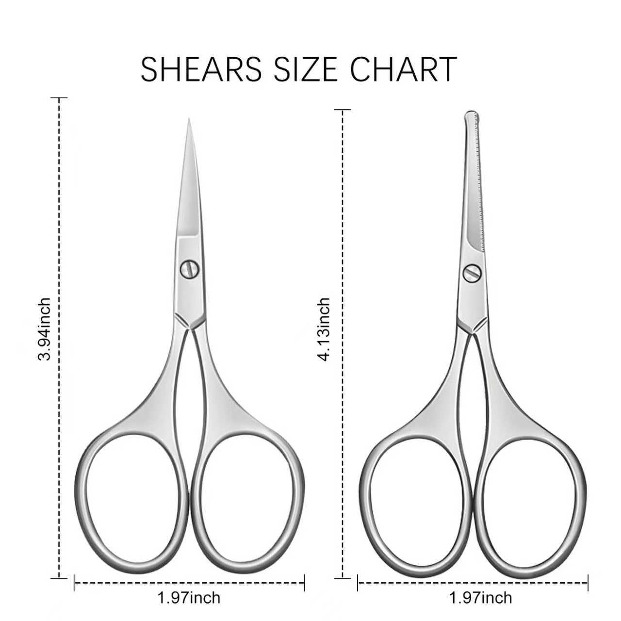 Facial Hair Scissors for Men Women - Eyebrow, Nose Hair, Beard, Eyelashes, Moustache, Ear Hair Trimming Kit, Curved and Rounded Safety Tips-2PCS Silver