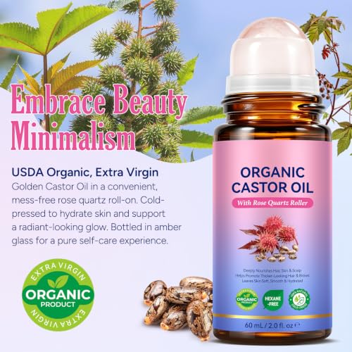 Organic Castor Oil Roll-On with Rose Quartz Roller - 2 fl. oz