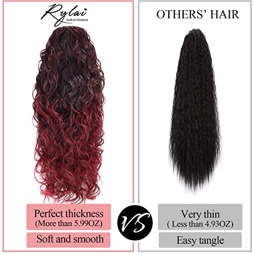 26" Ombre Burgundy Curly Drawstring Ponytail for Black Women - YIBANG