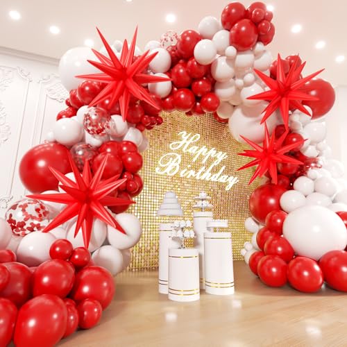 200-Piece Red and White Balloon Arch Kit with Stars for Parties