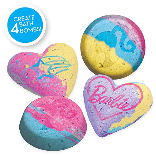 Horizon Group USA Barbie DIY Bath Bomb Kit for Kids - Create 4 Colorful, Fragrant Fizzies with Molds & Glitter - Pink, Yellow, Teal & Purple